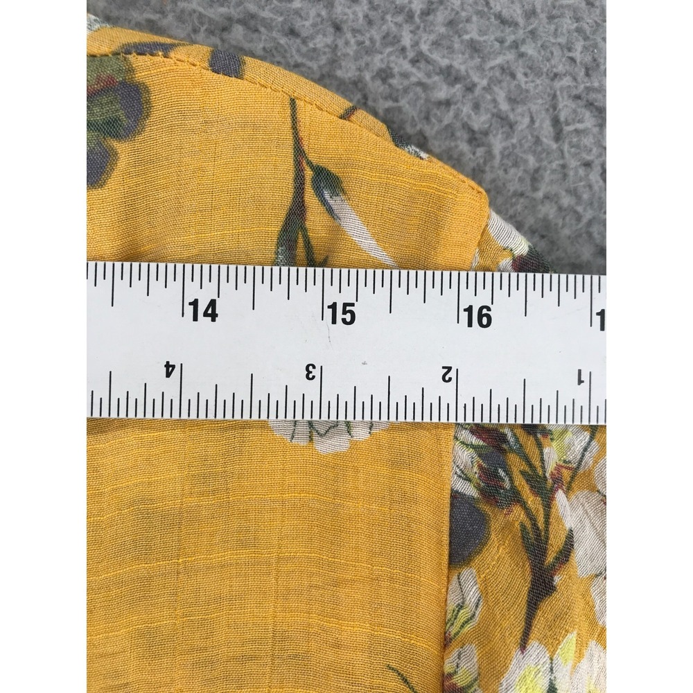 Unique Spectrum Blouse Women Size S 3/4 Bell Sleeves Empire Waist Yellow Floral - Picture 5 of 10